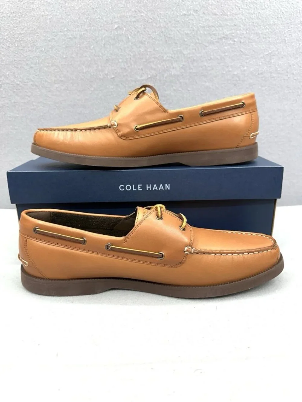 Cole Haan Grand+ Bowside Men 11.5 Boat Shoes Cognac Brown Leather Loafers C42132